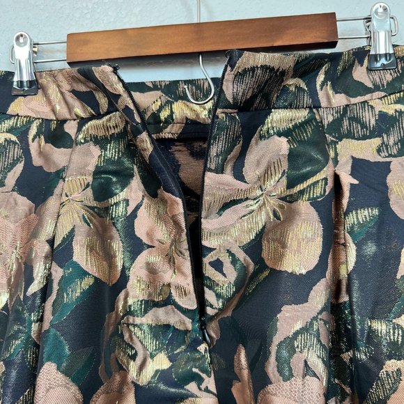 JustFab Golden Floral Jacquard Pleated Full Skirt Women's NEW Large NWT - Picture 10 of 12